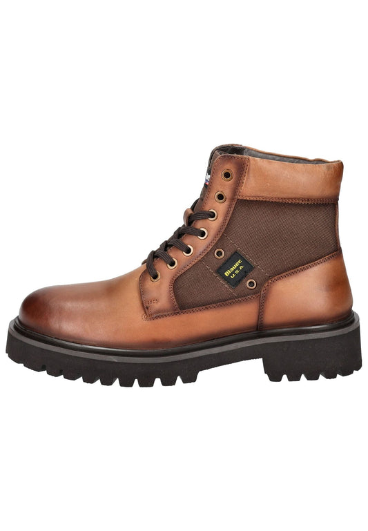 Blauer Stiefelette Leder/Textil Cognac