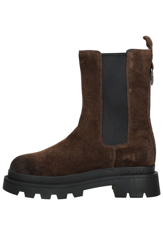 Blauer Stiefelette Leder/Textil Dunkelbraun