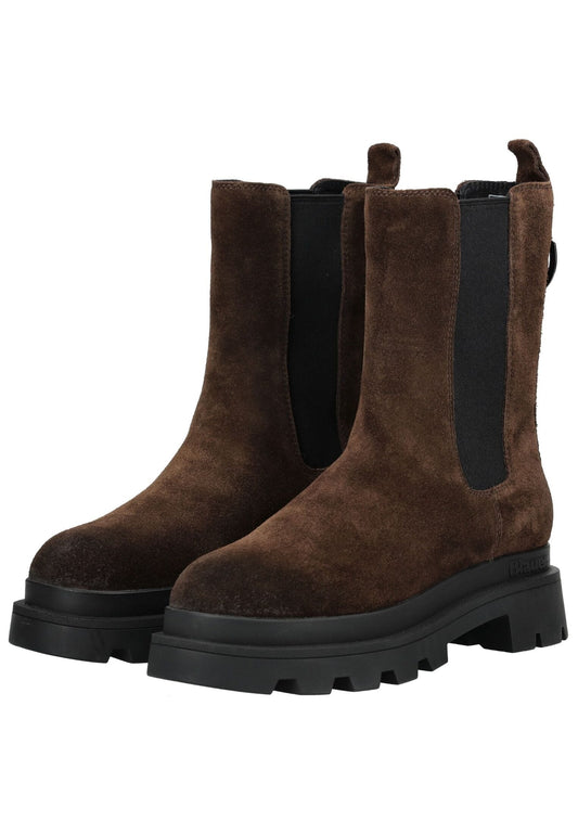 Blauer Stiefelette Leder/Textil Dunkelbraun