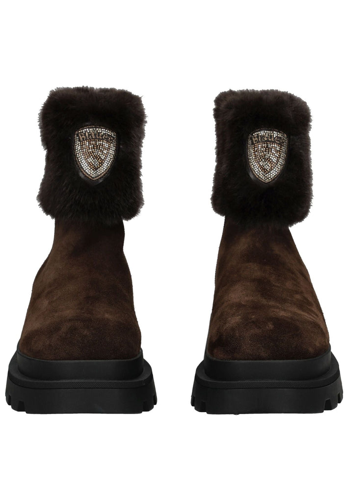 Blauer Stiefelette Leder/Textil Dunkelbraun Warmfutter