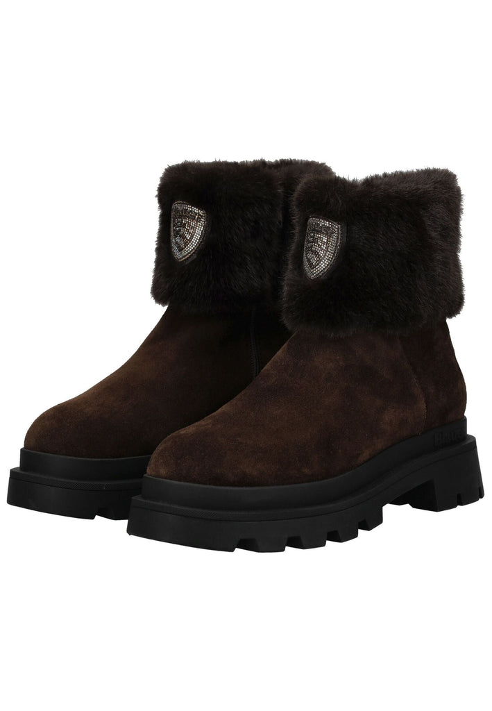 Blauer Stiefelette Leder/Textil Dunkelbraun Warmfutter