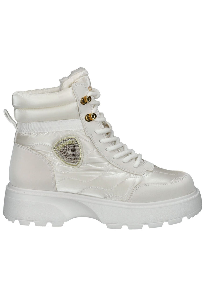 Blauer Stiefelette Lederimitat/Textil Weiß Warmfutter