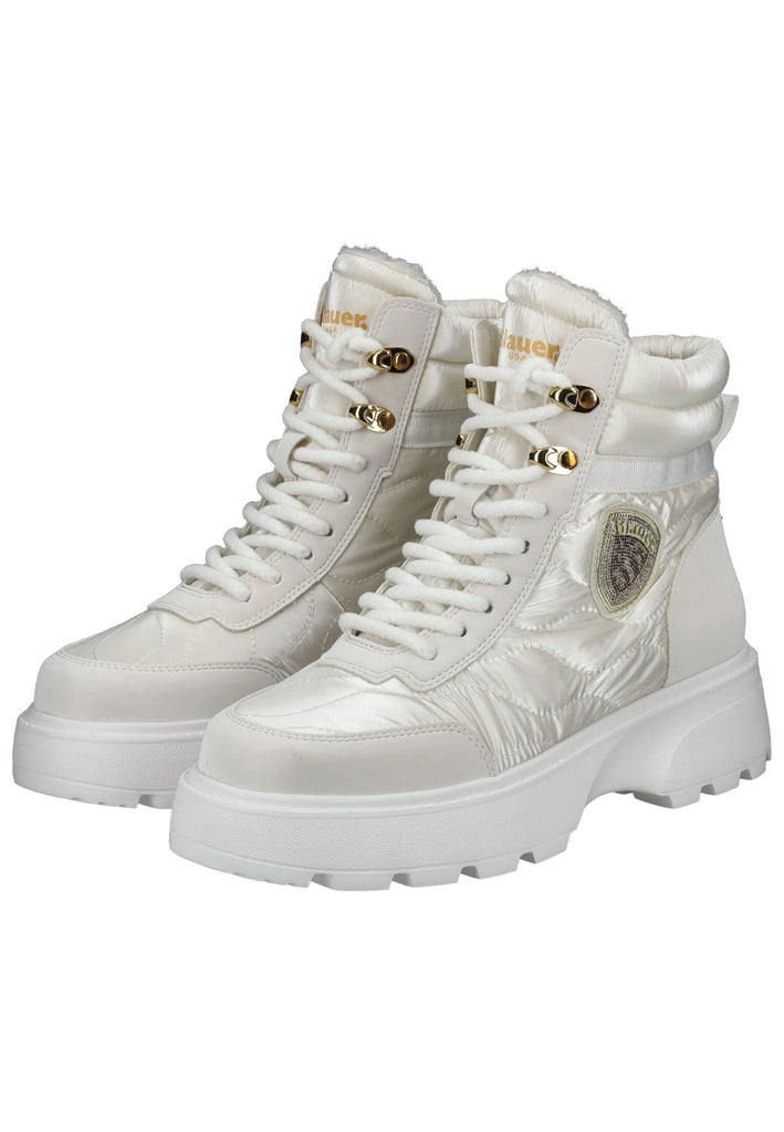 Blauer Stiefelette Lederimitat/Textil Weiß Warmfutter