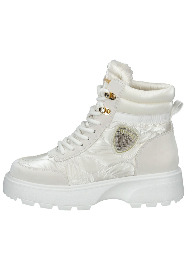 Blauer Stiefelette Lederimitat/Textil Weiß Warmfutter