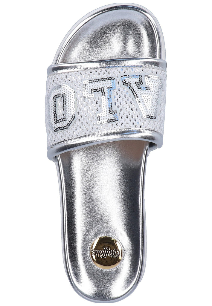 Buffalo Pantoletten Leder/Textil Silber