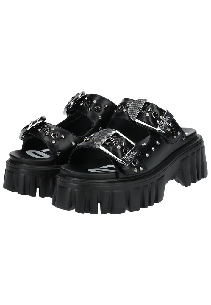 Buffalo Pantoletten Lederimitat Schwarz