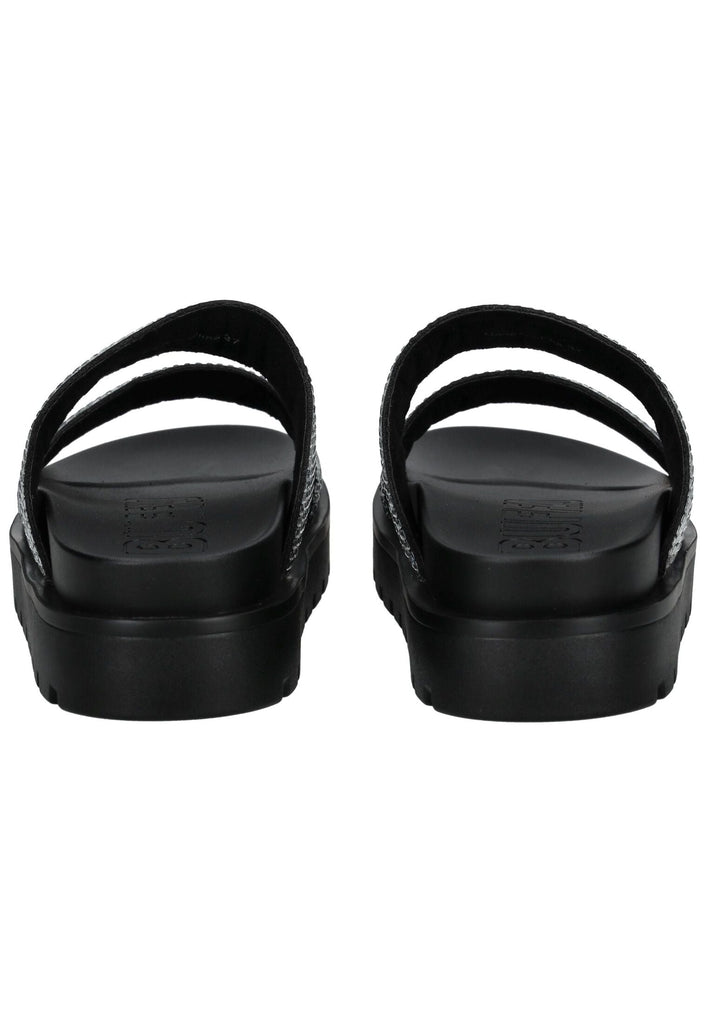 Buffalo Pantoletten Lederimitat Schwarz/Silber