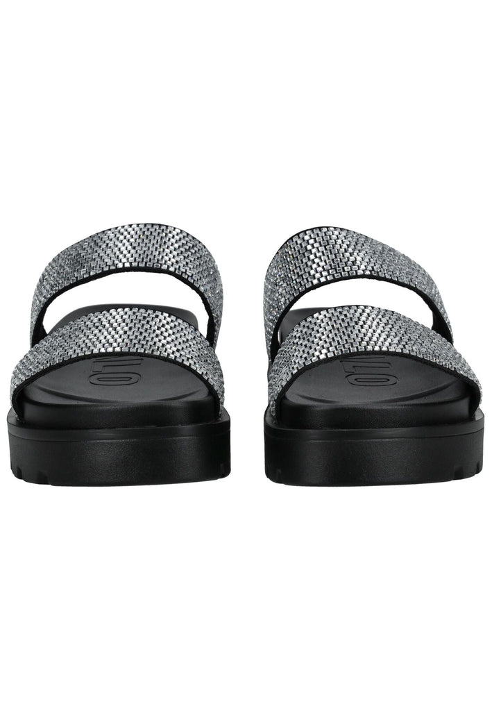 Buffalo Pantoletten Lederimitat Schwarz/Silber