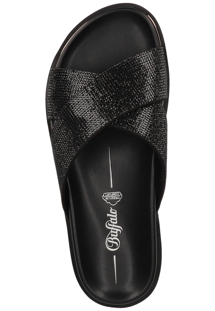 Buffalo Pantoletten Lederimitat Schwarz/Silber