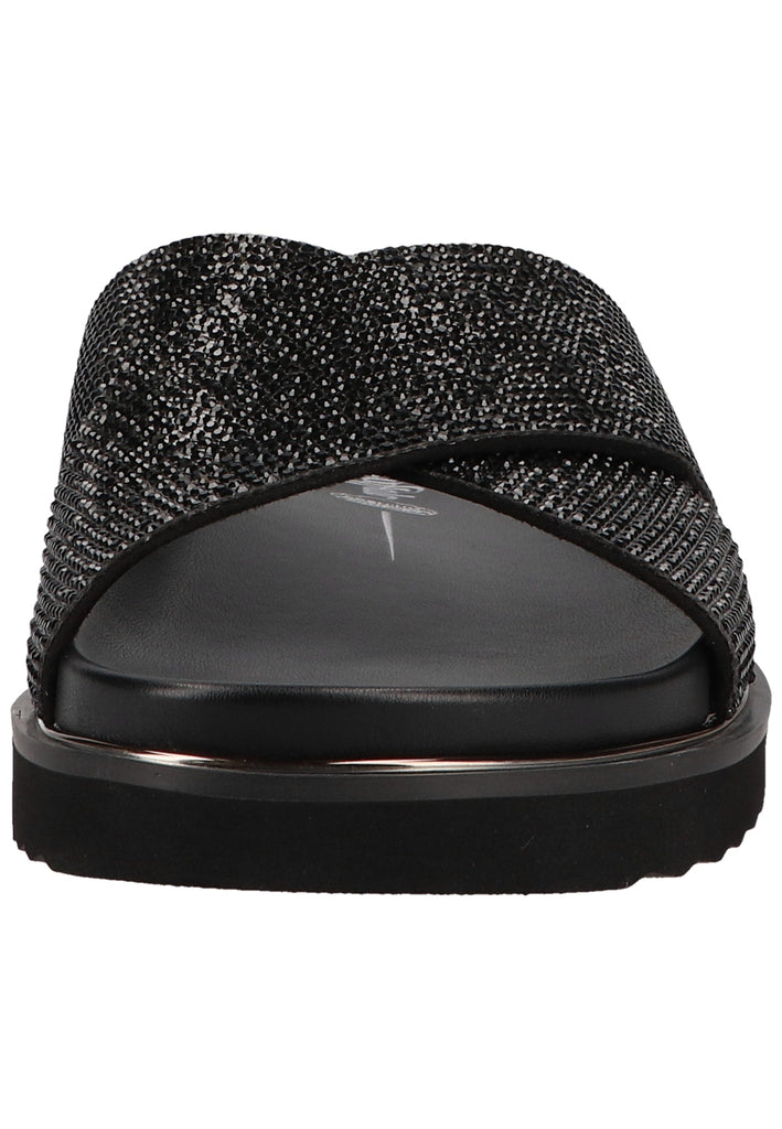 Buffalo Pantoletten Lederimitat Schwarz/Silber