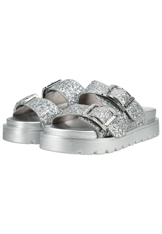 Buffalo Pantoletten Lederimitat Silber