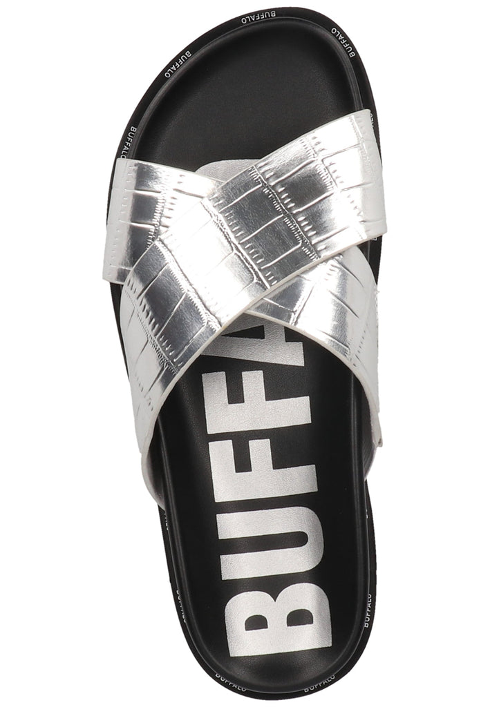Buffalo Pantoletten Lederimitat Silber/Schwarz