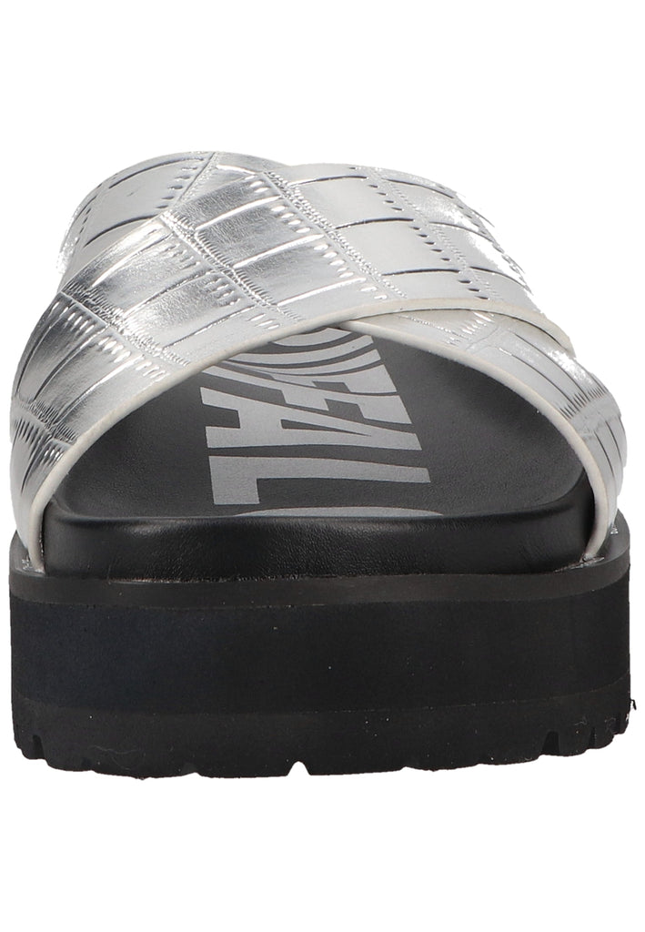 Buffalo Pantoletten Lederimitat Silber/Schwarz