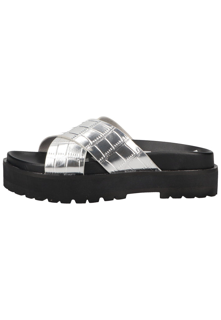 Buffalo Pantoletten Lederimitat Silber/Schwarz