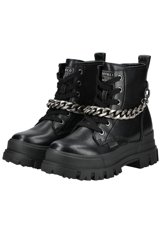 Buffalo Stiefelette Lederimitat Schwarz/Silber