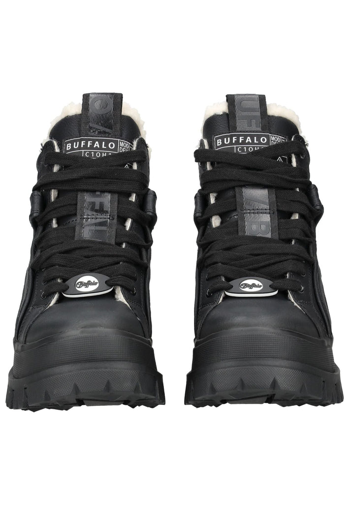 Buffalo Stiefelette Lederimitat Schwarz Warmfutter