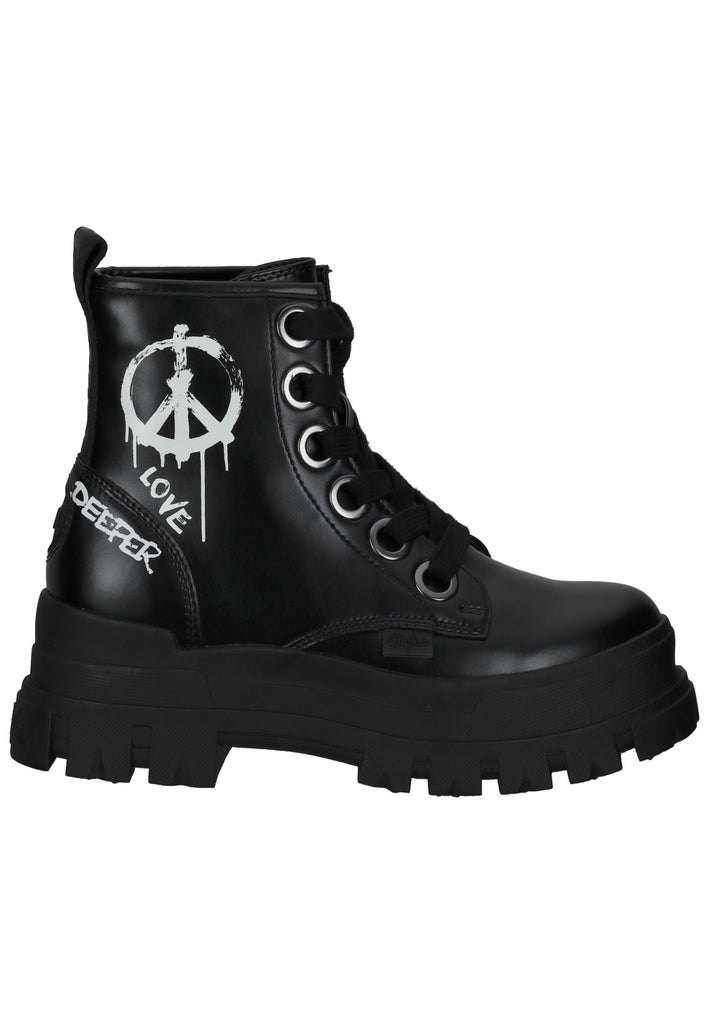 Buffalo Stiefelette Lederimitat Schwarz/Weiß