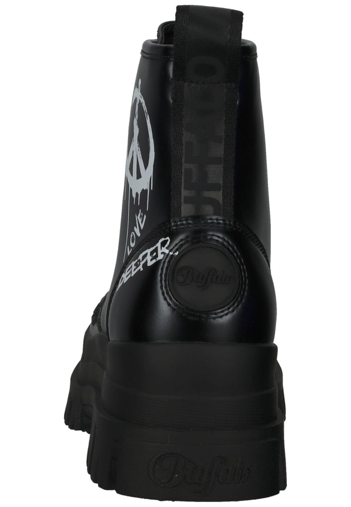 Buffalo Stiefelette Lederimitat Schwarz/Weiß