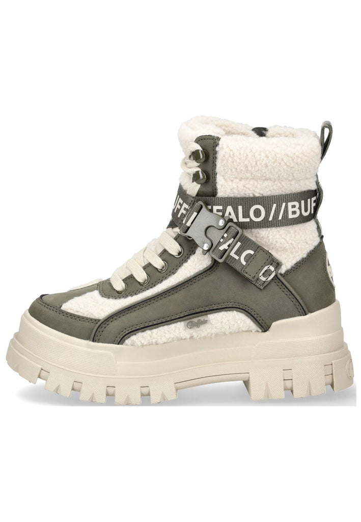 Stiefeletten Buffalo Stiefelette Lederimitat/Textil Khaki Warmfutter