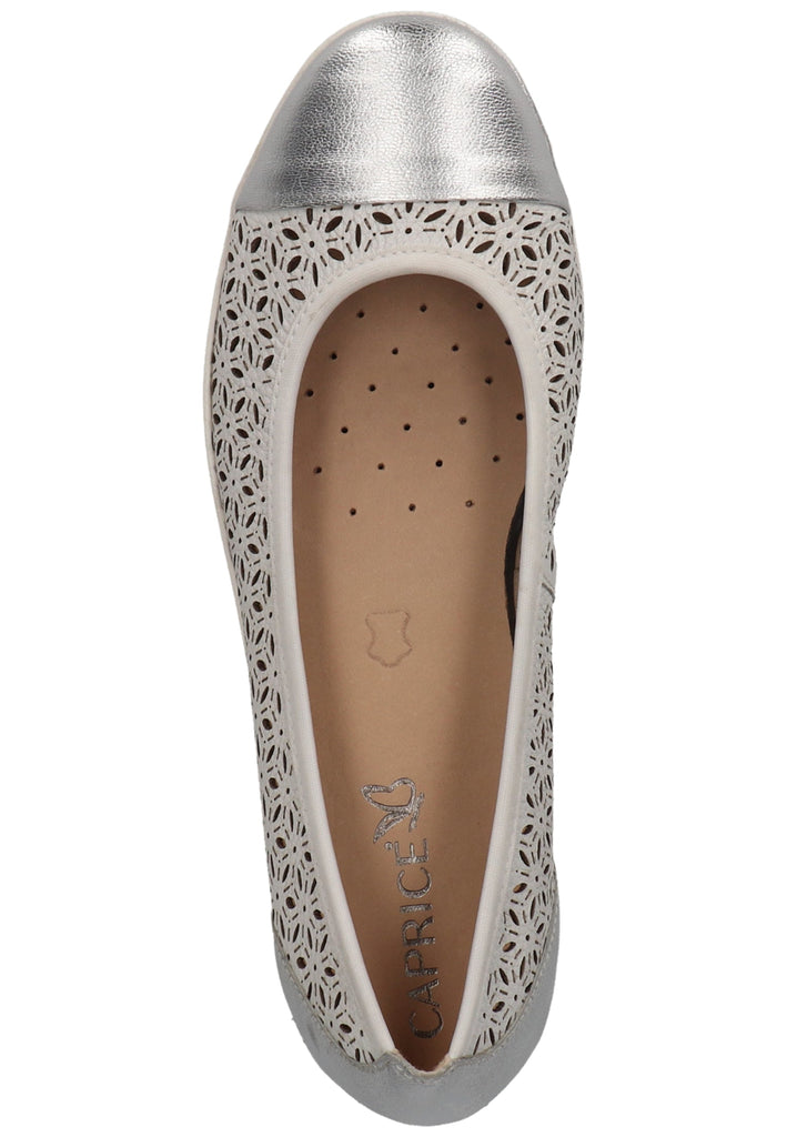 Caprice Ballerinas Leder Weiß/Silber