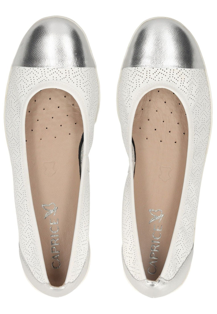 Caprice Ballerinas Leder Weiß/Silber
