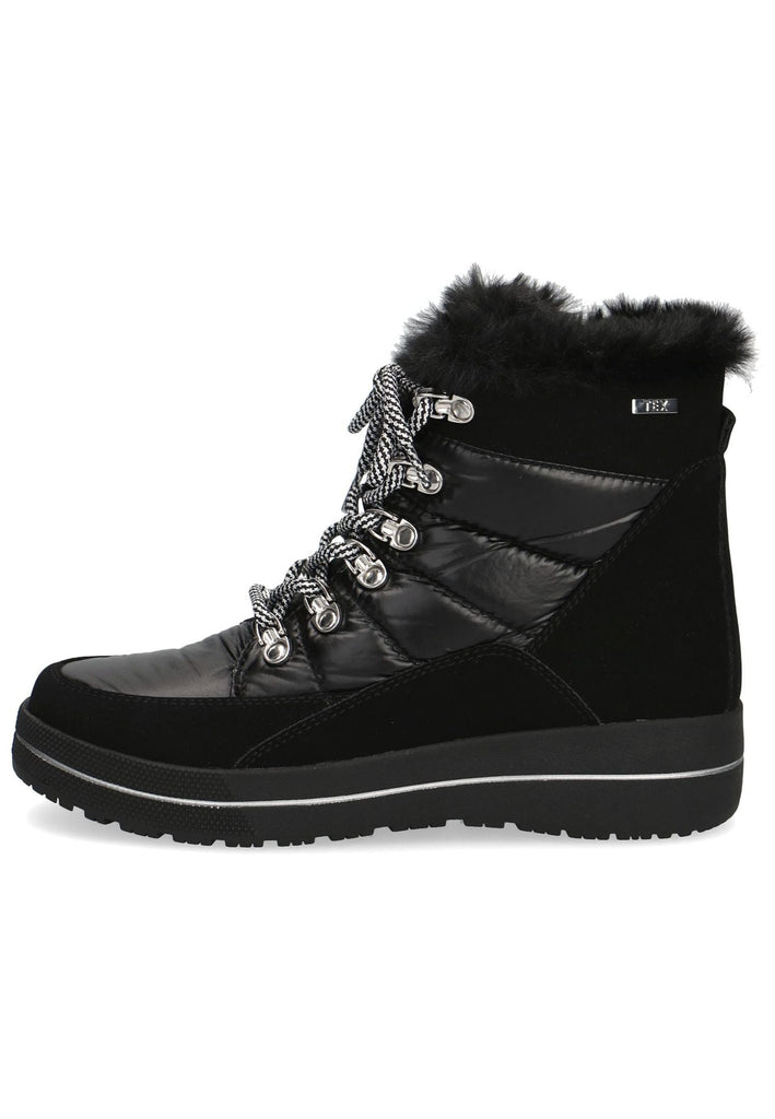 Stiefeletten Caprice Stiefelette Lederimitat/Textil Schwarz Warmfutter