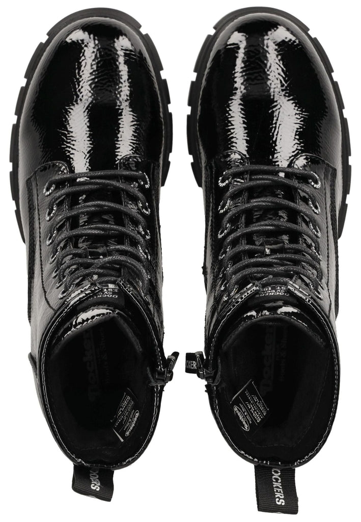 Dockers Stiefelette Lederimitat Schwarz Lack Warmfutter