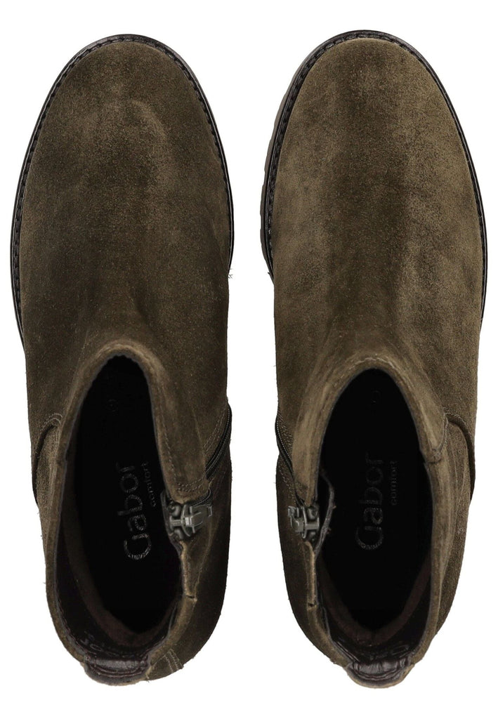 Gabor Comfort Stiefelette Veloursleder Olive Warmfutter