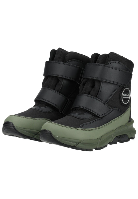 Geox Stiefelette Lederimitat/Textil Schwarz/Grün Warmfutter