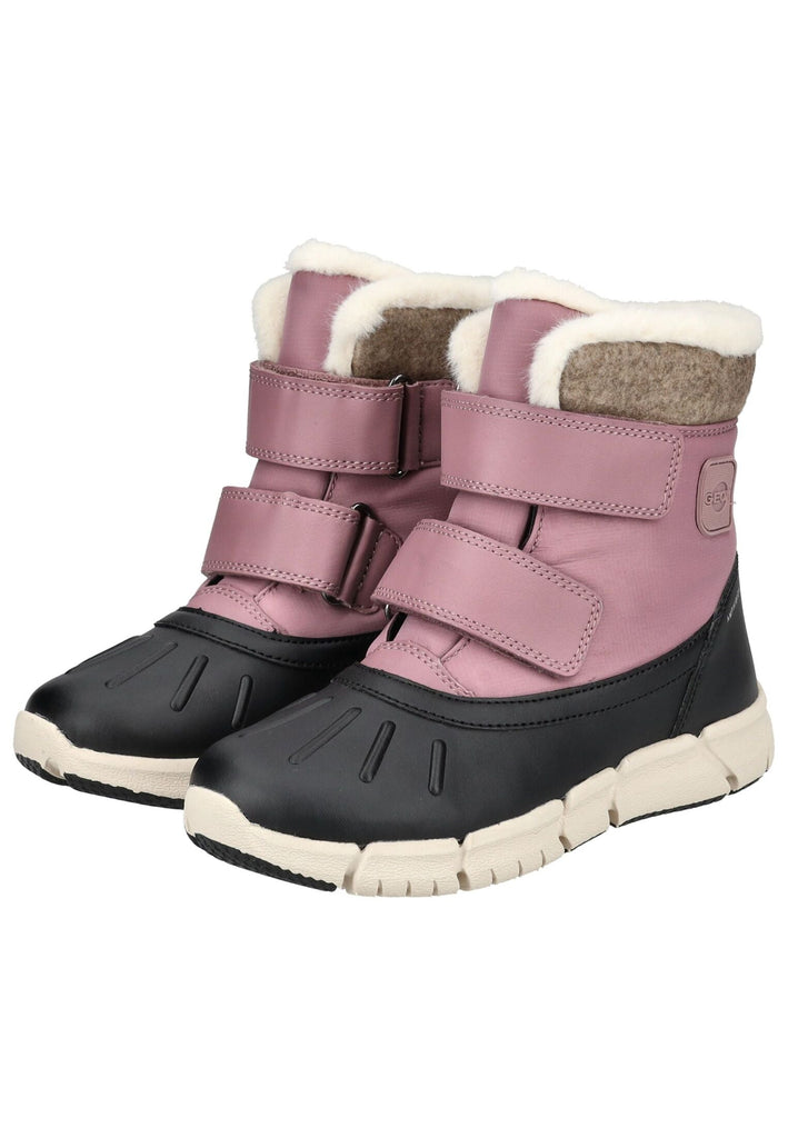 Geox Stiefelette Lederimitat/Textil Schwarz/Rosa Warmfutter