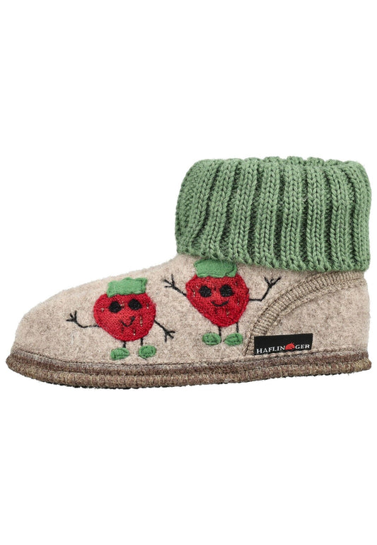 Haflinger Hausschuhe Wolle Beige/Grün