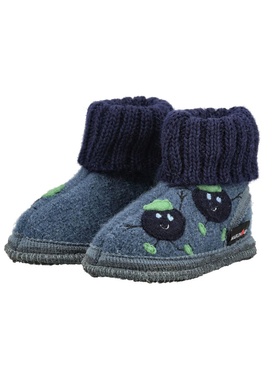 Haflinger Hausschuhe Wolle Schwarz/Blau
