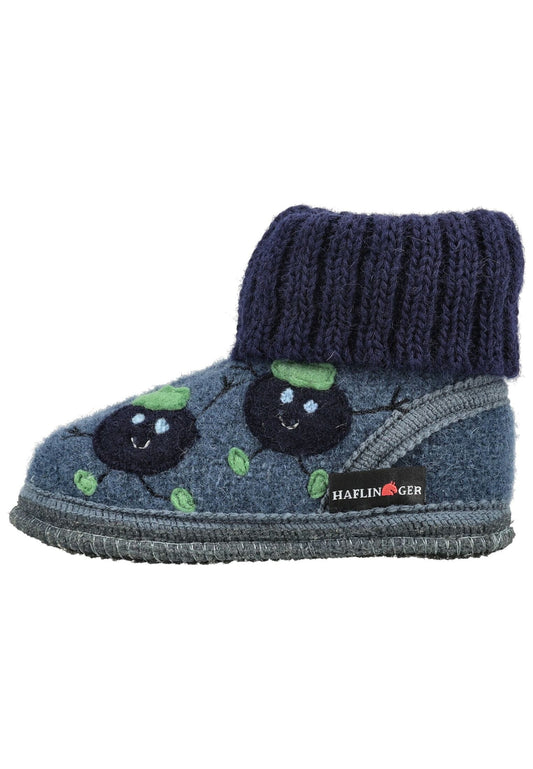 Haflinger Hausschuhe Wolle Schwarz/Blau