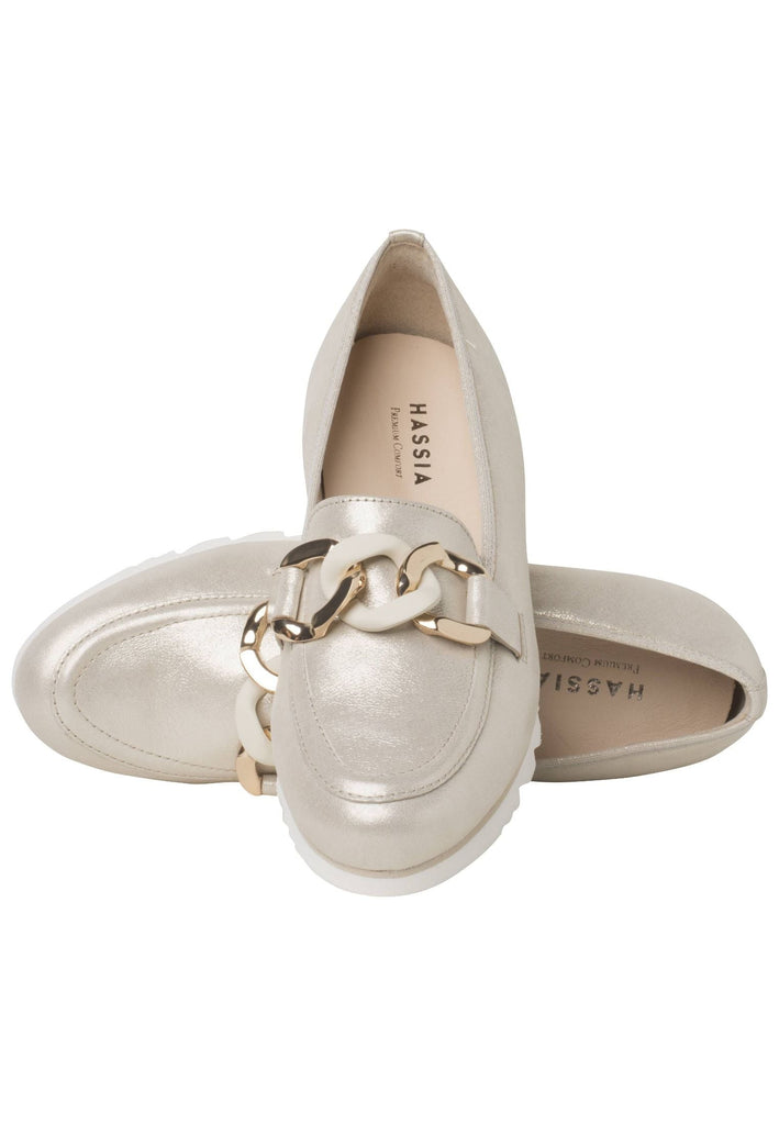 HASSIA Slipper Leder/Textil Platin