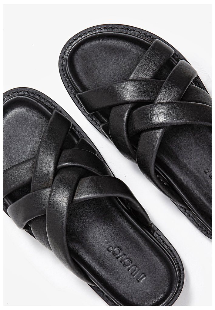 Inuovo Pantoletten Glattleder Schwarz