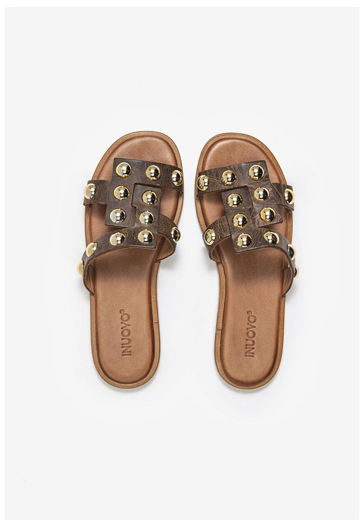 Inuovo Pantoletten Leder Dunkelbraun