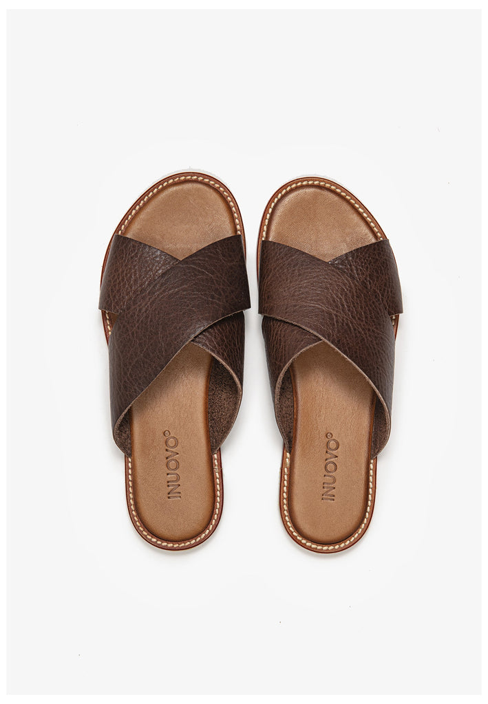 Inuovo Pantoletten Leder Dunkelbraun