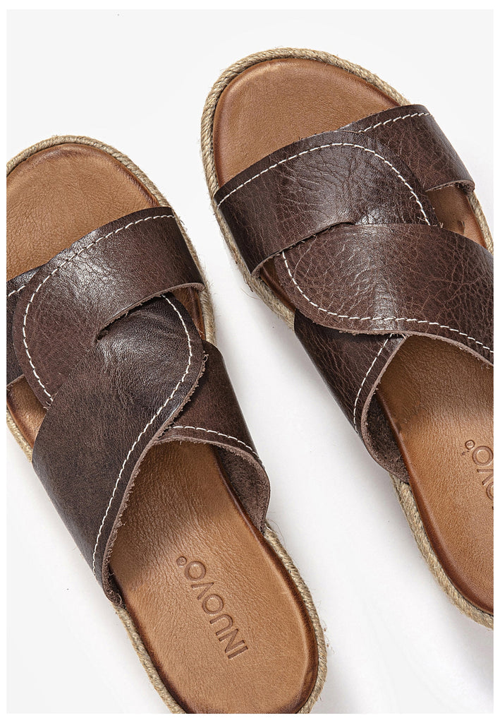 Inuovo Pantoletten Leder Dunkelbraun