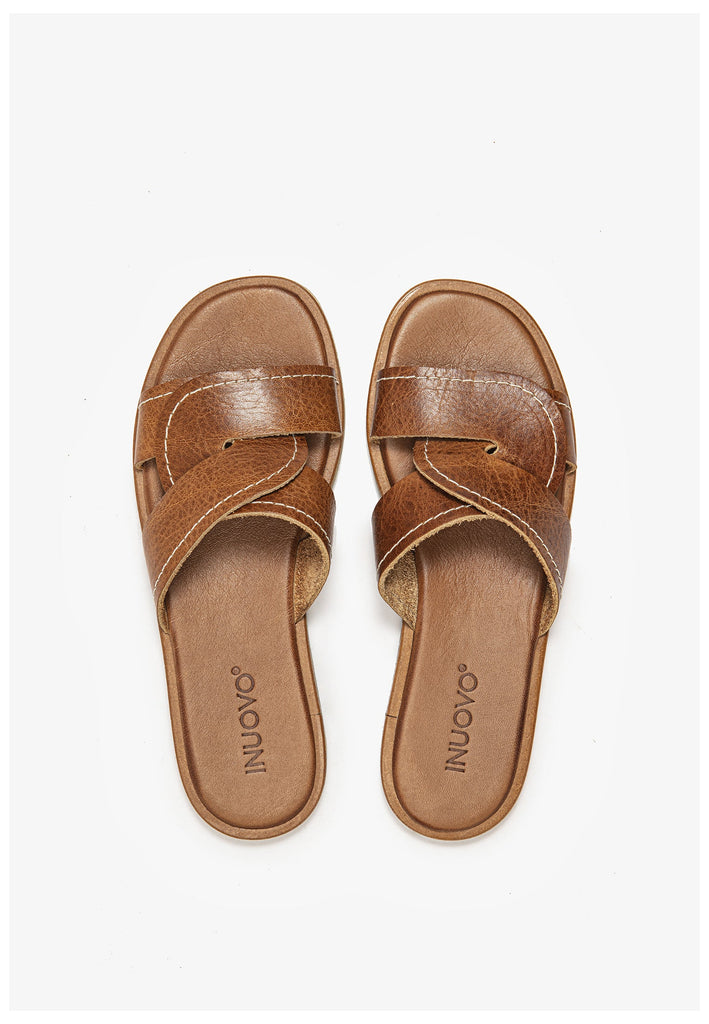 Inuovo Pantoletten Leder Mittelbraun