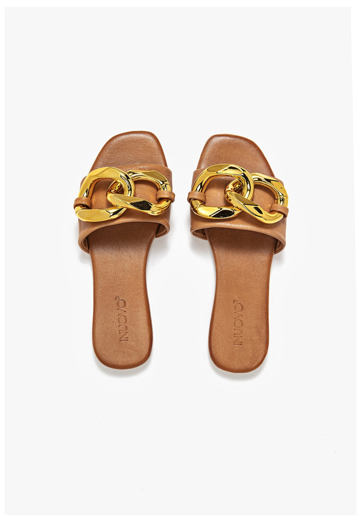 Inuovo Pantoletten Leder Mittelbraun