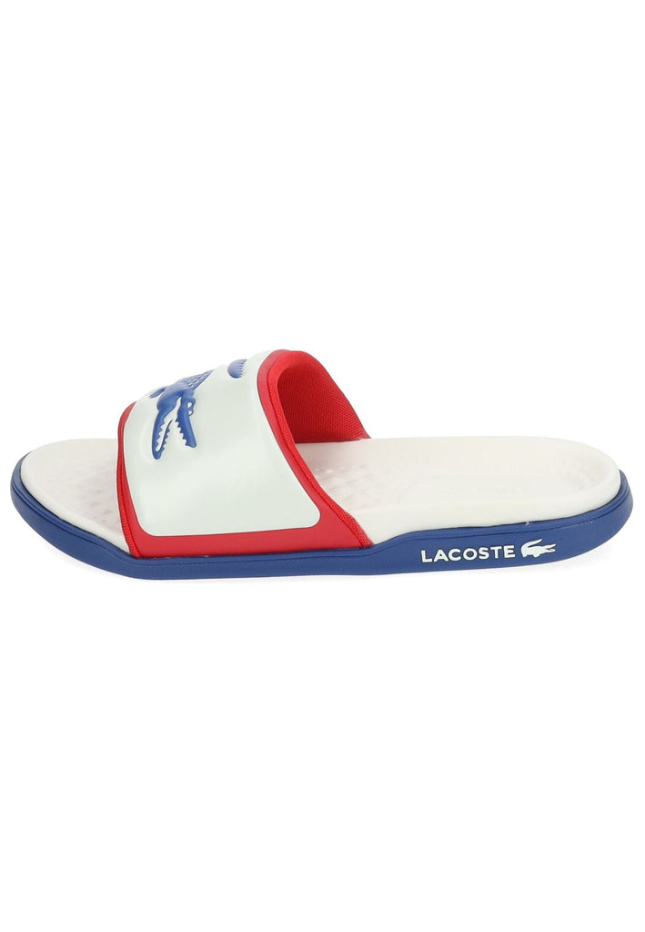 Lacoste Pantoletten Lederimitat Weiß/Blau
