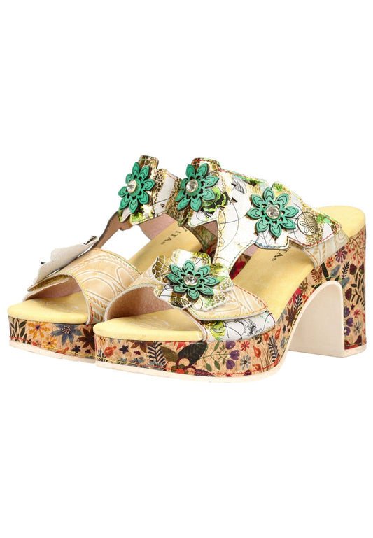 Laura Vita Pantoletten Leder Beige/Grün