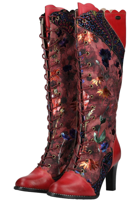 Laura Vita Stiefel Leder/Textil Weinrot