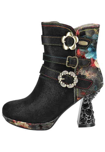 Stiefeletten Laura Vita Stiefelette Leder/Textil Schwarz Kombi