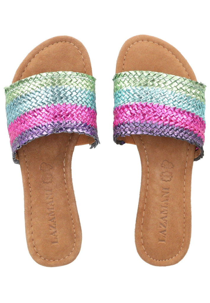 Lazamani Pantoletten Leder Blau/Pink