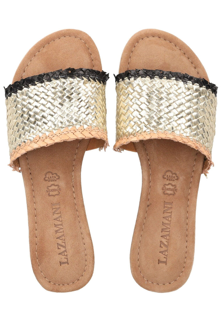 Lazamani Pantoletten Leder Gold/Schwarz