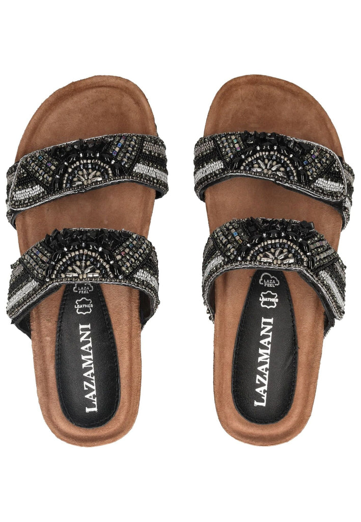 Lazamani Pantoletten Leder Schwarz