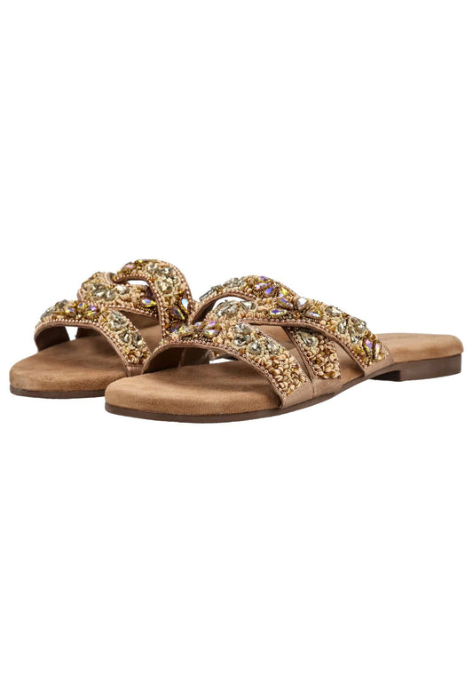 Lazamani Pantoletten Leder/Textil Beige