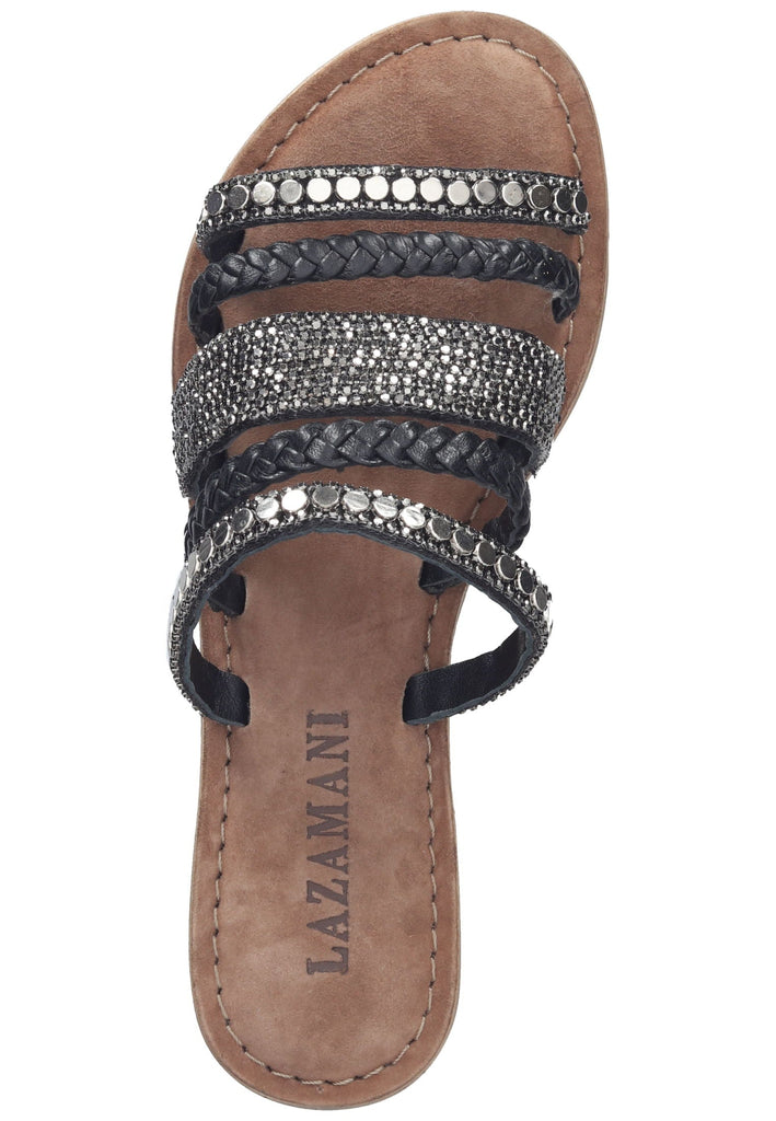 Lazamani Pantoletten Leder/Textil Schwarz