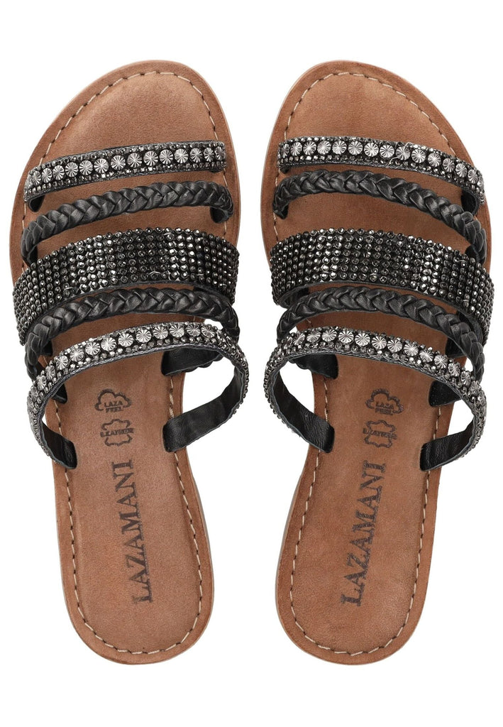 Lazamani Pantoletten Leder/Textil Schwarz/Gold